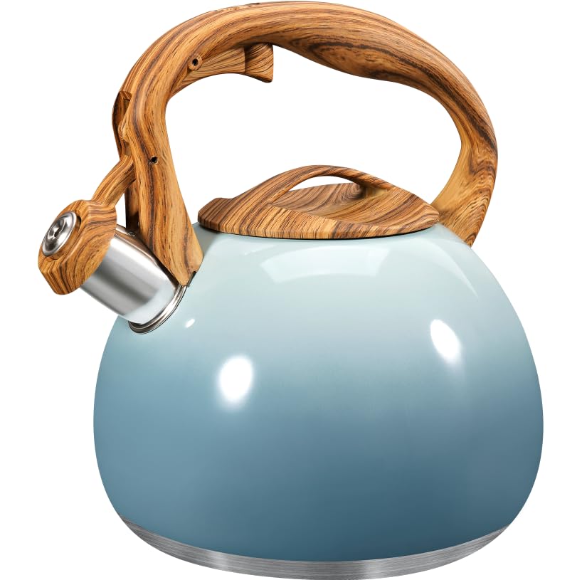 GGC Tea Kettle for Stove Top, 3.1QT/3L Whistling Tea Kettles for Boiling Water Coffee or Milk, Gradient Gray Tea Pot with Wood Parttern Handle, Stainless Steel Tea Pot for Home and Kitchen Image GGC Tea Kettle for Stove Top, 3.1QT/3L Whistling Tea Kettles for Boiling Water Coffee or Milk, Gradient Gray Tea Pot with Wood Parttern Handle, Stainless Steel Tea Pot for Home and Kitchen Image