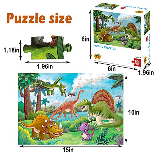 100 Piece Jigsaw Puzzles for Kids Ages 4-8 Puzzles for Toddler Dinosaur Puzzle Children Learning Preschool Educational Puzzles Toys for Boys and Girls - Thumbnail 3
