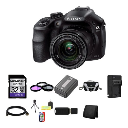 Sony A3000, ILCE-3000K, ILCE-3000KB, 20. 1MP Interchangeable Lens Camera with 18-55mm Zoom Lens (Black) 32GB Package 3 Sony A3000, ILCE-3000K, ILCE-3000KB, 20. 1MP Interchangeable Lens Camera with 18-55mm Zoom Lens (Black) 32GB Package 3