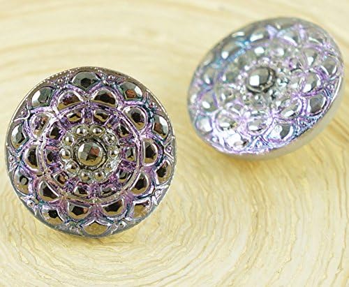 1pc Crystal Vitrail Dichroic Light Pink Blue Silver Flower Hills Round Handmade Czech Glass Buttons Size 8 18mm