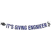 It's Giving Engineer Banner, Congrats Grad Bunting Sign, 2026 Engineer Degree Graduation Party Decoration Supplies, Blue Glitter