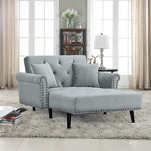 Modern Indoor Chaise Lounge Recliner Chair with MidCentury Velvet Tufted Loveseat Couch for