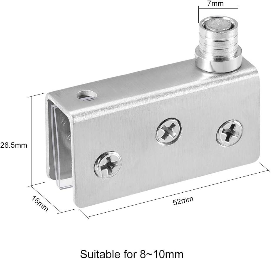 sourcing map Adjustable Glass Door Hinges Clamp,Stainless Steel Cabinet Pivot Hinge Clip for 8-10mm Thickness Glass 52x16x26mm, 1 Pair - Image 3