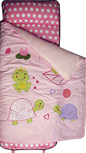 Ellie and Luke SoHo Toddler Nap Mat Hand Embroidered, Pink Frogs