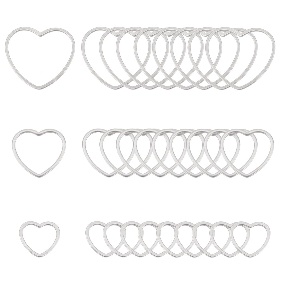 UNICRAFTALE About 36pcs 3 Sizes Heart Link Charm Stainless Steel Linking Circle Frames Connectors Metal Hollow Charm for Valentine Gifts Bracelet Necklace Jewelry Making Stainless Steel Color