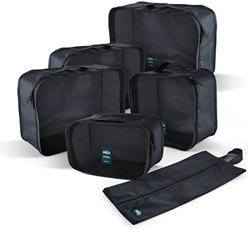 6 Set Travel Packing Cubes,Compression Luggage Organizer by FLYNOVA - Durable 5 Cubes and 1 Shoe Bag