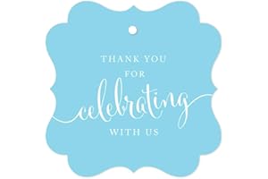Andaz Press Fancy Frame Gift Tags, Thank You for Celebrating with Us, Baby Blue, 24-Pack, for Baby Bridal Wedding Shower, Kids 1st Sweet 16 Quinceanera Birthdays