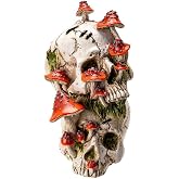 Pacific Giftware Skull with Mushrooms, Double Skull Head W/Mushrooms, Skull Heads Stacked Together with Mushrooms, Emerging from 2 Skull Heads Colorful Mushrooms