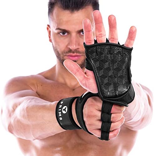 PRIM8 Workout Gloves with Wrist Support for Gym Workouts, Pull Ups, Cross Training, Weightlifting, Calisthenics, WOD, Exercise - Silicone Padding - Great Hand Grip & No Calluses