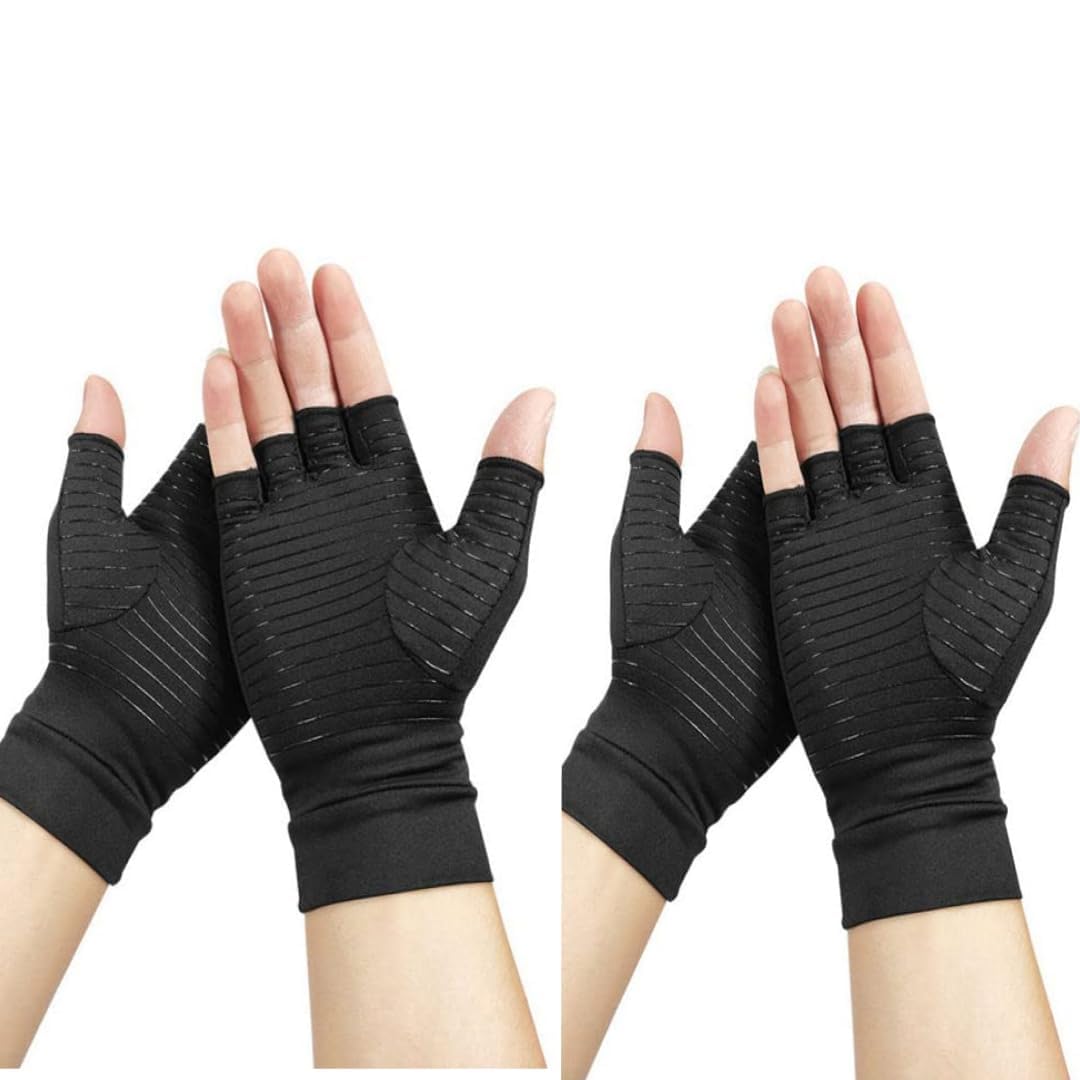 Jesata Copper Compression Arthritis Gloves | Fingerless Arthritis Gloves| Rheumatoid Osteoarthritis Wrist Support | Copper Infused Gloves for Pain Relief, Swelling & Carpal Tunnel 2 Pair (L)