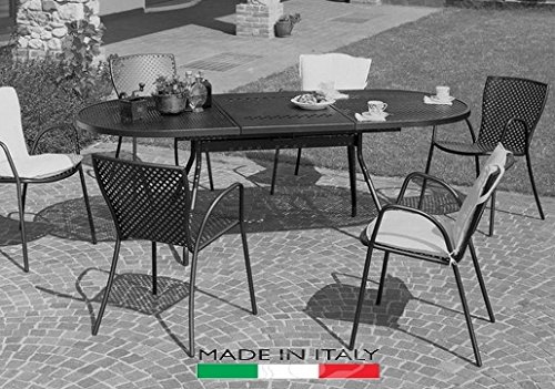 Set Tisch ausziehbar Oval und 6 Stühle Metall Garten Outdoor Balkon