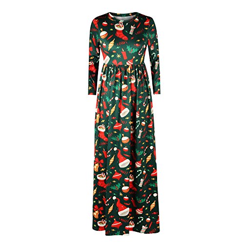 ISTider Womens Christmas Dresses Digital Print Christmas Gifts 3D Long Dress Green (S)