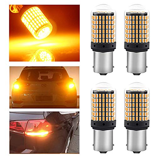 JAVR – Pack of 4-1056 BAU15S 7507 12496 5009 PY21W Super Bright Amber/Yellow 12-24V DC 3014 144SMD LED Bulbs for Turn Signal Blinker Lights Side Marker Light