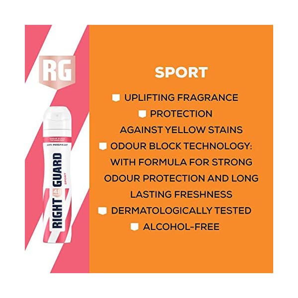 Right Guard Womens Deodorant, Total Defence 5, Sport 48H High-Performance Anti-Perspirant Spray, Multipack 6 x 250 ml