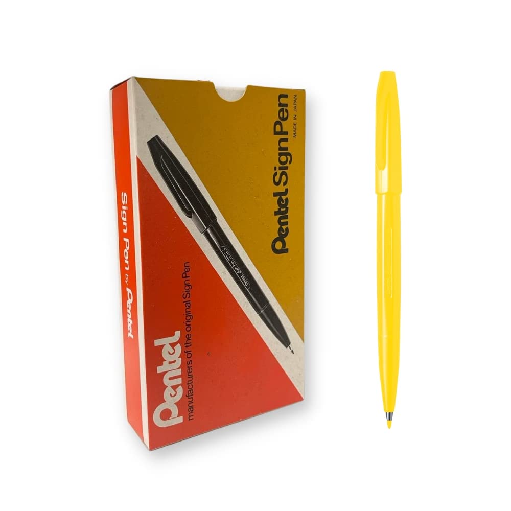 Pentel Sign Pen 1.0mm Line Dye Based Ink Original Fiber Tipped Pen - Yellow (Pack of 12)
