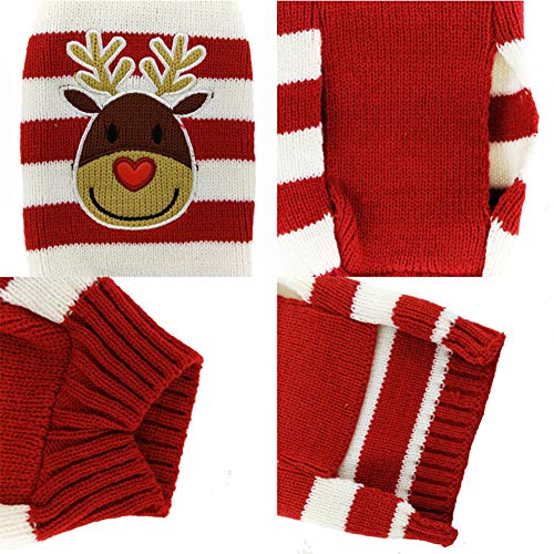 DOGGYZSTYLE Christmas Pet Clothes The Stripe Snowman Sweater The Cat Dog Sweater Pets Jacket Dogs Apparel (L, Red White Reindeer)