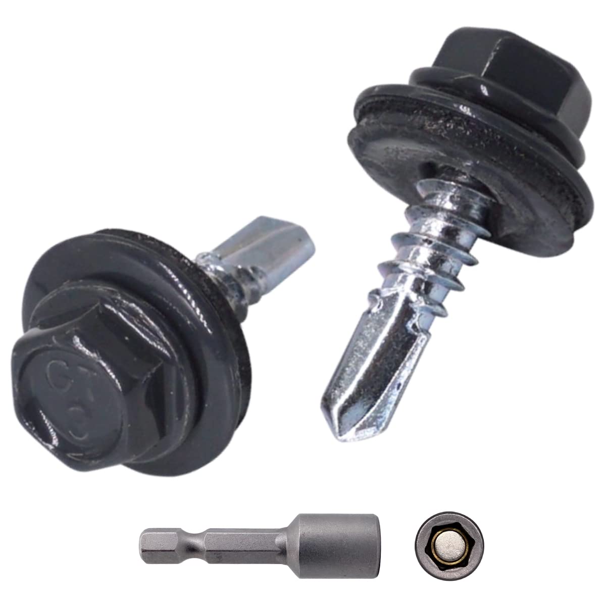 SKIR'CO (300 pcs) Metal Roofing Screws, 4.8 x 19 mm Painted Self-Drilling Screws With EPDM Washers, Sheet Metal Hex Screw (Anthracite Grey RAL 7016) — image 1