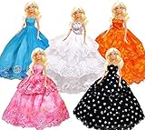 ZHIHU 5Pcs Multi-0level Barbie dolls Handmade Fashion Wedding Party Gowns Dresses Clothes and 50pcs barbis accessories for Barbie dolls girls kids birthday holidays Christmas Xmas Gifts