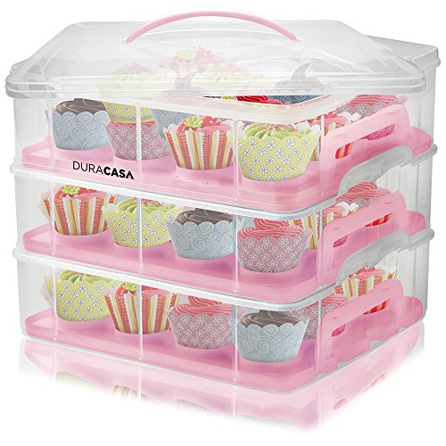 DuraCasa Cupcake Carrier | Cupcake Holder | Store up to 36 Cupcakes or
3 Large Cakes | Stacking Cupcake Storage Container | Cupcake, Cookie,
Muffin or Cake Dessert Carrier (3 Tier Pink) DuraCasa Cupcake Carrier | Cupcake Holder | Store up to 36 Cupcakes or
3 Large Cakes | Stacking Cupcake Storage Container | Cupcake, Cookie,
Muffin or Cake Dessert Carrier (3 Tier Pink)