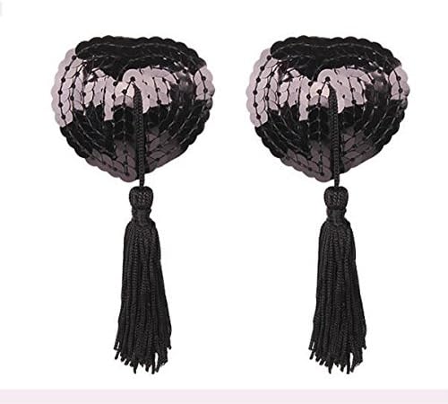 Kinue Brand New and 1 Pair Self-Adhesive Underwear Sequin Tassel Heart Nipple Cover Stickers Chest Sticker Pasties Bra