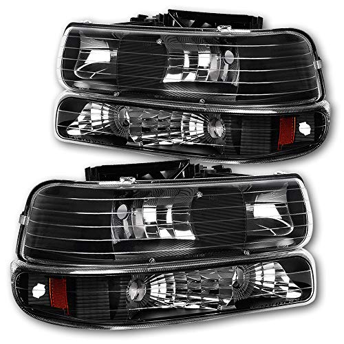 JSBOYAT Headlight Assembly Replacement for 1999-2002 Chevy Silverado 1500 2500 1500HD 2500HD 3500HD / 2000-2006 Chevy Tahoe Suburban 1500 2500 Headlamp with Bumper Lights - Passenger and Drive (Black) - Thumbnail 7
