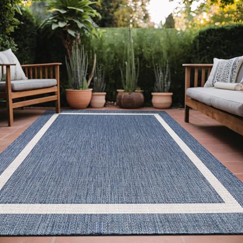 Luul Home Bordered Outdoor Area Rug Blue 6x9