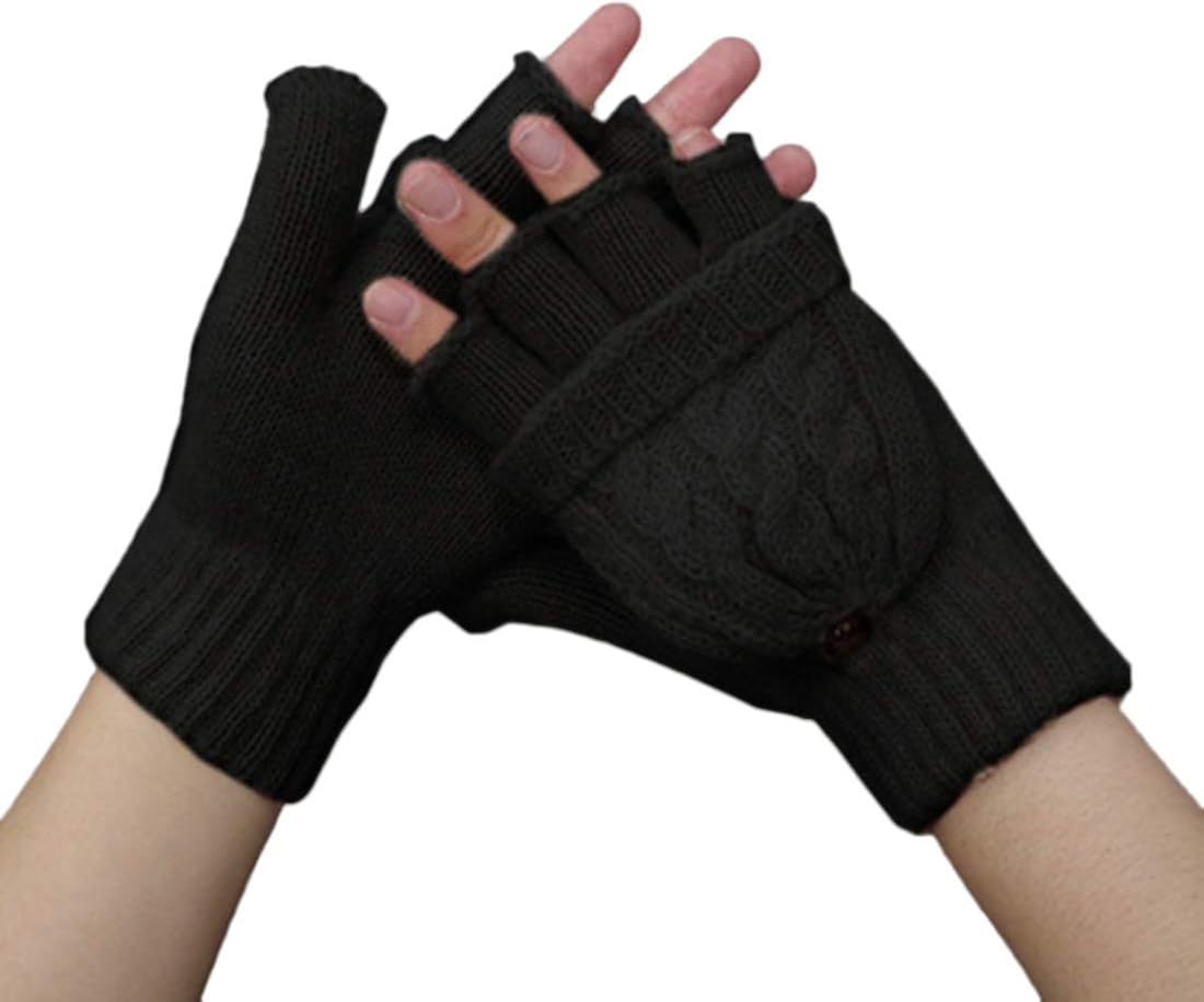 Nanxson Women Fingerless Thumb Hole Knitted Winter Solid Wool Gloves