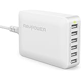 RAVPower 60W 6-Port USB Charging Station with 12A Total Output, Travel Friendly Desktop Charger with Multiple Protections and a 2.4A Max Output per Port for Simultaneous iSmart Charging -White