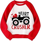 Kids Valentines Day Sweatshirts Boys Girls Valentine's Monster Truck Heart Graphic Shirt Toddler Long Sleeve Outfit Tops