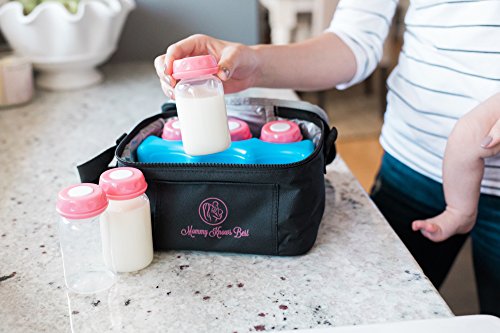 Breastmilk Cooler Bag Set for Nursing Mothers - Includes Baby Bottle Cooler Tote, (6) 5 oz Breast Milk Bottles, (6) Solid Lids, Contoured Ice Pack for Insulated Storage - Pink
