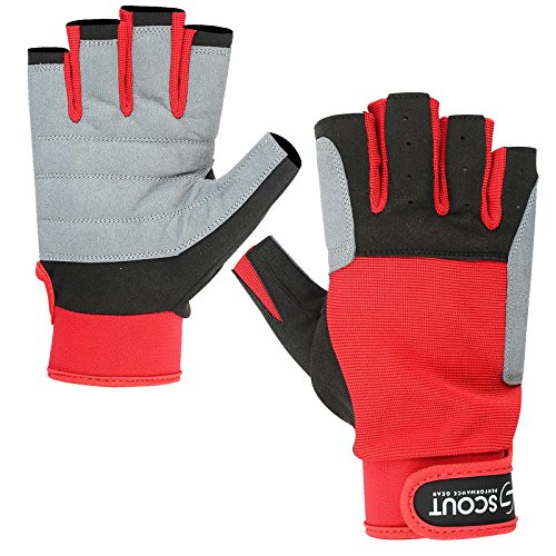 ScoutPerformanceGear New Sailing Gloves Kayak Yachting Rope Dinghy Fishing WaterSki Sports Boating Red Gray (Medium(7.5