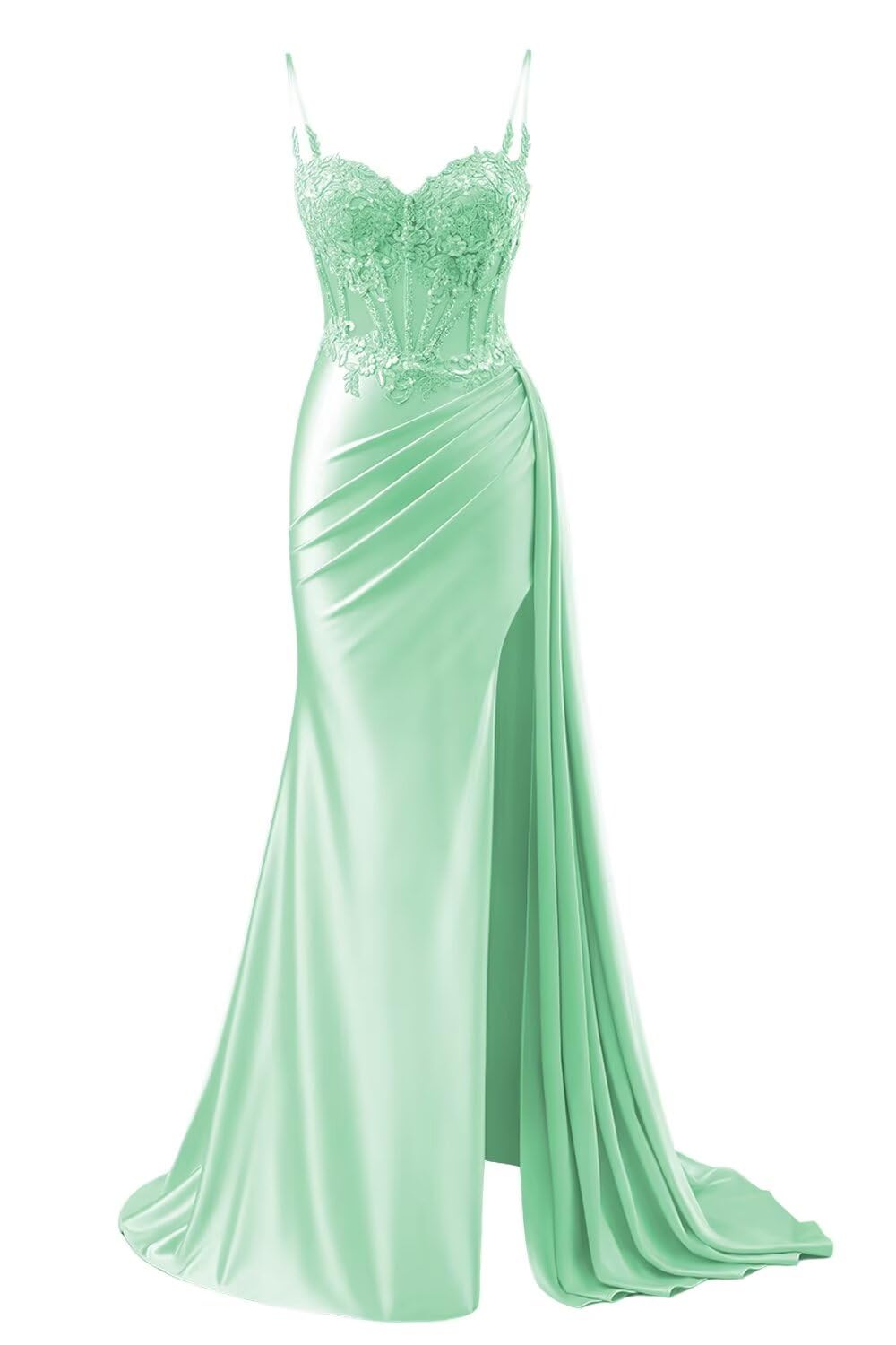 INEWER Mint Green Lace Appliques Prom Dress Plus