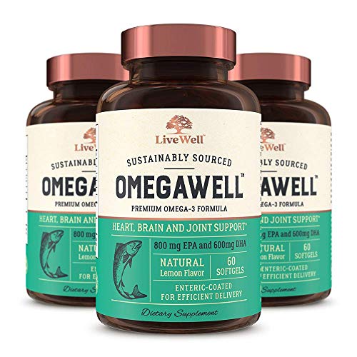 OmegaWell Fish Oil: Heart, Brain, and Joint Support | 800 mg EPA 600 mg DHA - Natural Lemon Flavor, Enteric-Coated, Sustainably Sourced - Easy to Swallow 90 Day Supply OmegaWell Fish Oil: Heart, Brain, and Joint Support | 800 mg EPA 600 mg DHA - Natural Lemon Flavor, Enteric-Coated, Sustainably Sourced - Easy to Swallow 90 Day Supply