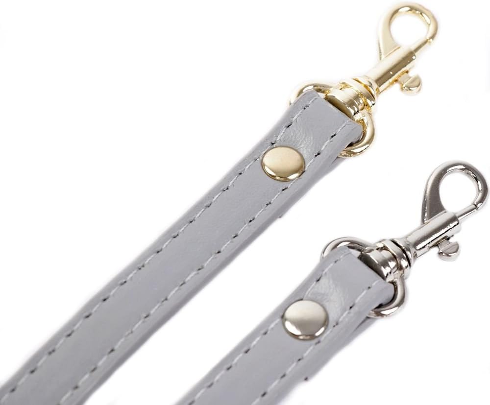 RAYNAG Adjustable Leather Shoulder Straps Replacement, Crossbody Purse Handbag Strap Replacement with Silver Clasp, Grey