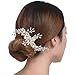 FAYBOX Elegant Cream Simulated Pearl Austrian Crystal Leaves Bridal Hair Comb Wedding Accessories