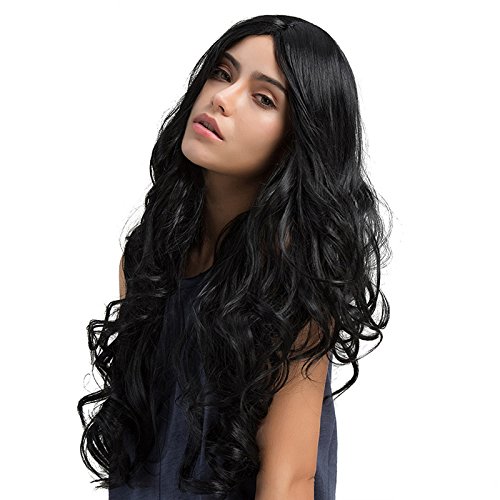 Mufly Natur Schwarz Damen Gelockt/Gewellt Weiblich Lang Kunsthaar volle Perücke Party/KostümKarneval Synthetic Wig