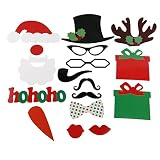 Cxy Photo Booth Props 17pcs DIY Kit for Christmas Party, Various Colors of Mustache, Glasses Frames, Hat, Lips, Reindeer Horn, Pipe, Ties, Carrot, Gift and Santa Claus Frame, especially for kids