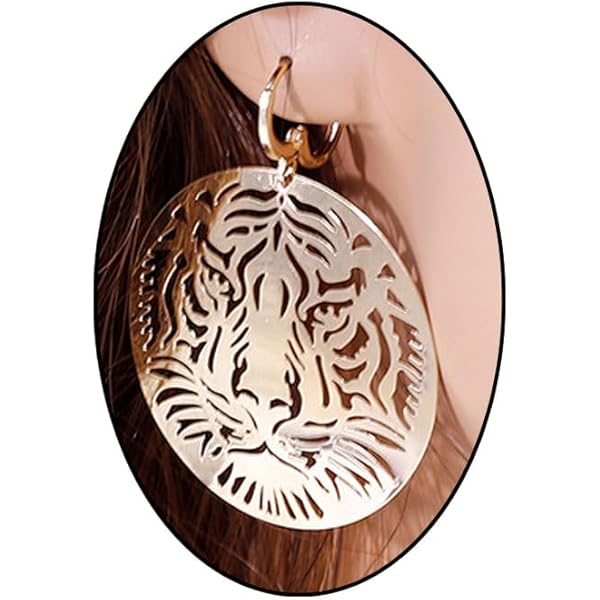 2 Pair Animal Print Earrings - Tiger & Leopard Head Dangle Earrings For Women