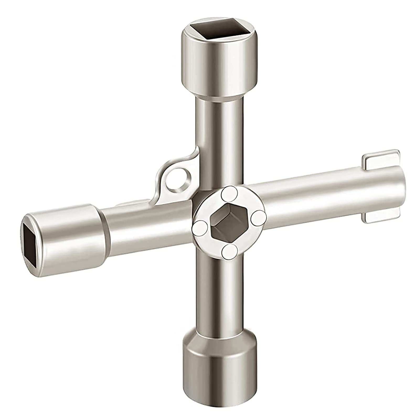 4-Way Multi-Functional Utilities Key, Electric Meter Box Key Stainless Steel Triangle/Square Universal Cross Triangle Key, Multi-Functional Utilities Key, for Electric Cupboard Cabinet Opening Key