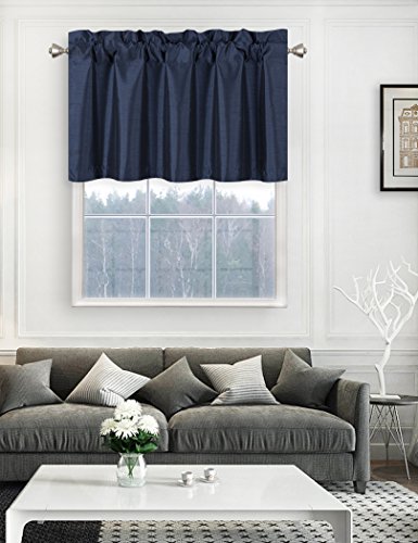 Home Queen Solid Rod Pocket Room Darkening Curtain Valance Window Treatment for Living Room, Short Straight Drape Valance, 2 Pieces, 37 X 18 Inch, Navy