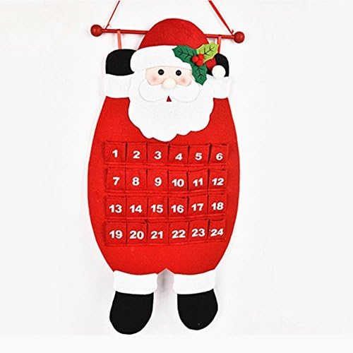 Christmas Countdown Calendar 24 Day Hanging Cloth Santa Claus Design Advent Calendar Christmas Tree Ornament with Learn Pocket for Kids