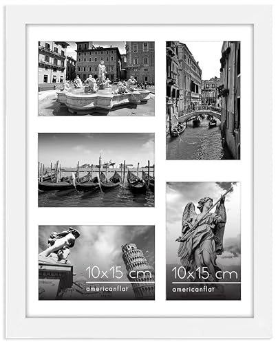 Americanflat Cornice 10x15 cm Bianco - Portafoto da Parete Multiplo da 28x36 cm con Passepartout per 5 Foto 10x15 cm - Cornice Foto Multiple con Vetro Infrangibile