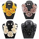 Bocar Statement Big Pendant Pearl Flower Necklace Earrings Jewelry Set for Women