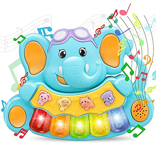 steam life educational baby musical toys - light up baby toys teclado de piano - piano para niños pequeños con 5 teclas numeradas - reproduce canciones y música juego de memoria smart baby elephant piano