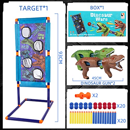 SZJJX Shooting Games Dinosaur Kids Toys for 5 6 7 8 9 10+ Year Old Boys Girls,2 Foam Ball Popper Air Guns,Standing Shooting Target, 20 Foam Balls & Bullets, Ideal Gift - Compatible with Nerf Toy Guns