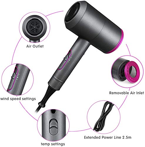 Hair Dryer, 2000W Ionic Blow Dryer Professional Hairdryer with Diffuser, 3 Temperature 2 Speed and 1 Cool Setting Hairdryer, Low Noise Fast Styling Hair Dryer for Travel Home Salon