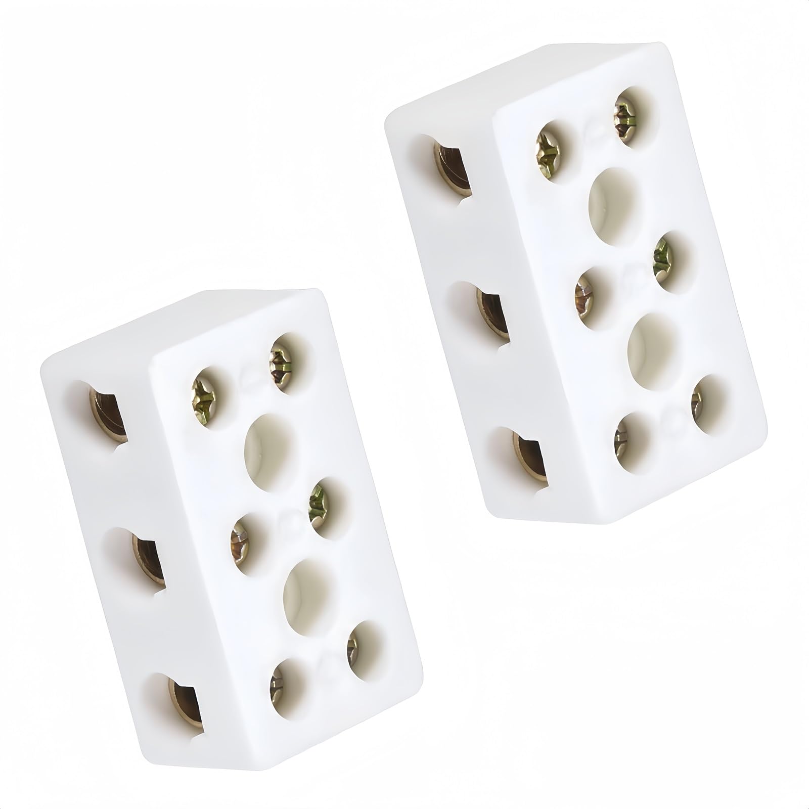 Boxonly 3 Way Ceramics Terminal Blocks for Electrical Wire Cable, High Temp Porcelain Ceramic Connectors 3 Position 8 Hole Ceramic Connector Blocks 48 x 28 x 19mm 2pcs