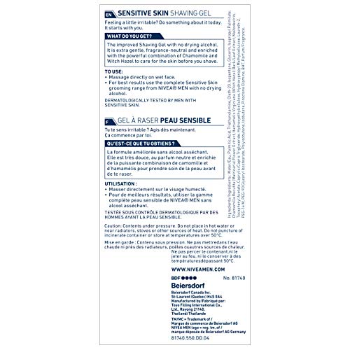 NIVEA FOR MEN SENSITIVE, SHAVING GEL 7 OUNCE (PACK OF 1)