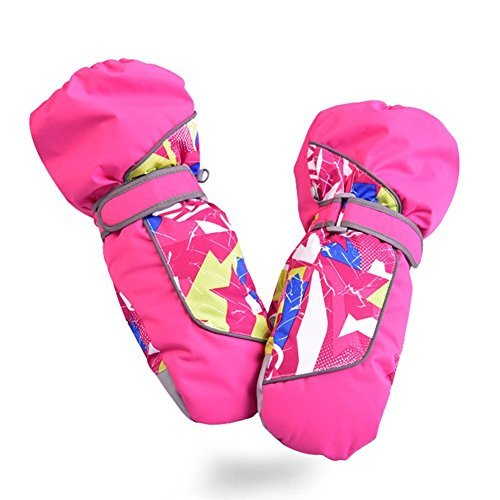 HUOZAO Children Snow Mitten Gloves for Teens Kids Windproof and waterproof Snowboard Skiing with Wrist Sleeves (Rose) M