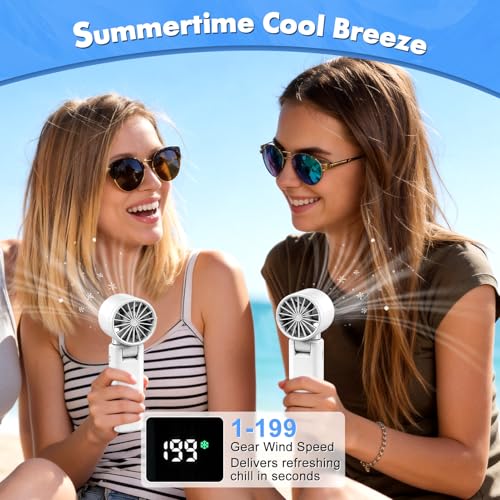 Gkstly Portable Handheld Fan with Ice Cooler High Speed Turbo Fan with 199 Gear Adjustable Rechargeable Small Personal Hand Fan with LED Display 3-in-1 Foldable Desk Fan for Home Office Outdoor Camp